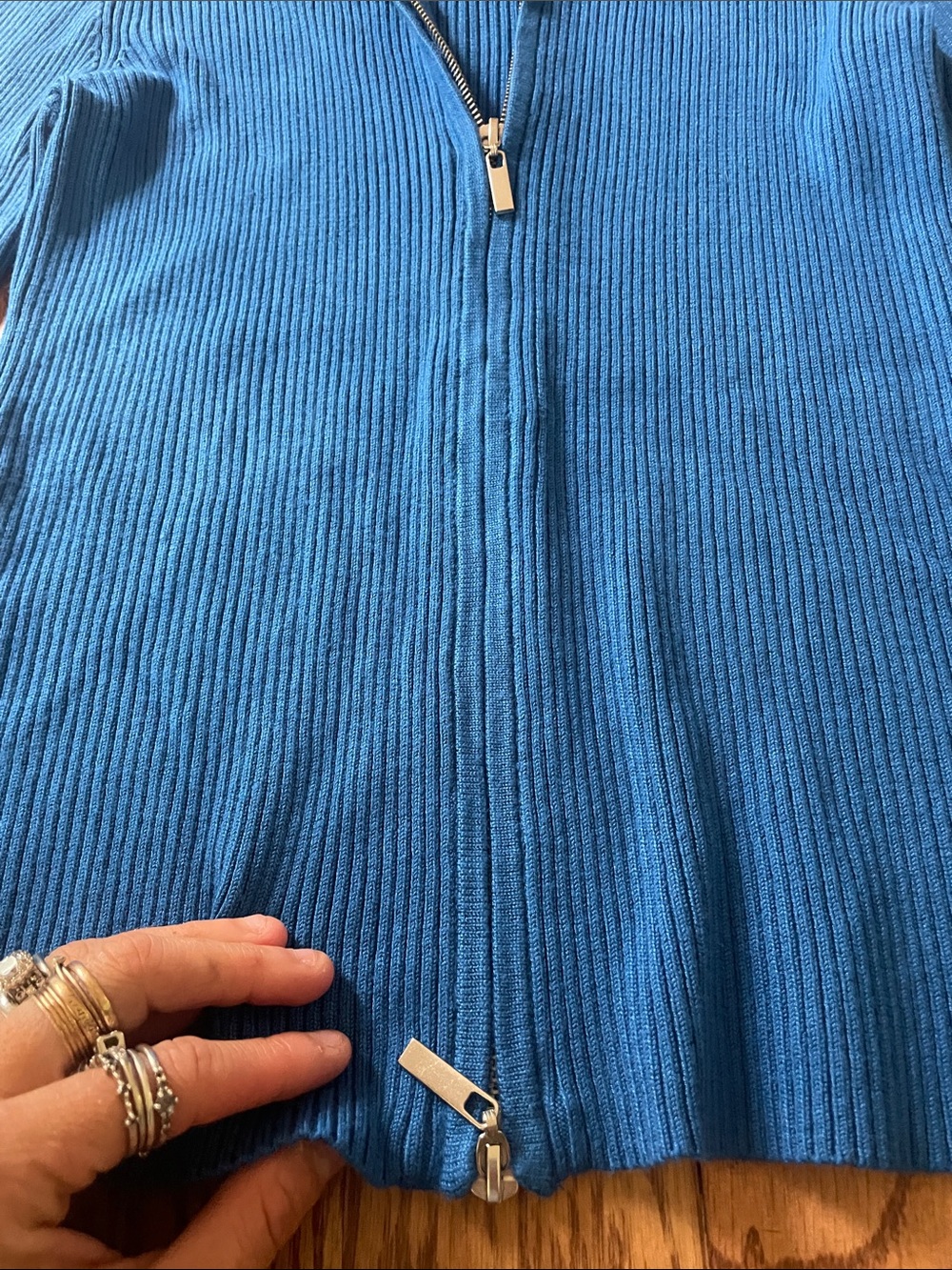 Boston Proper Bright Blue Ribbed Zip Cardigan - Picture 3 of 5